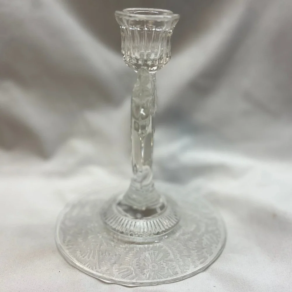 Unbranded Heart Wing Candlestick Holder OS Clear Excellent Vintage Pressed Glass